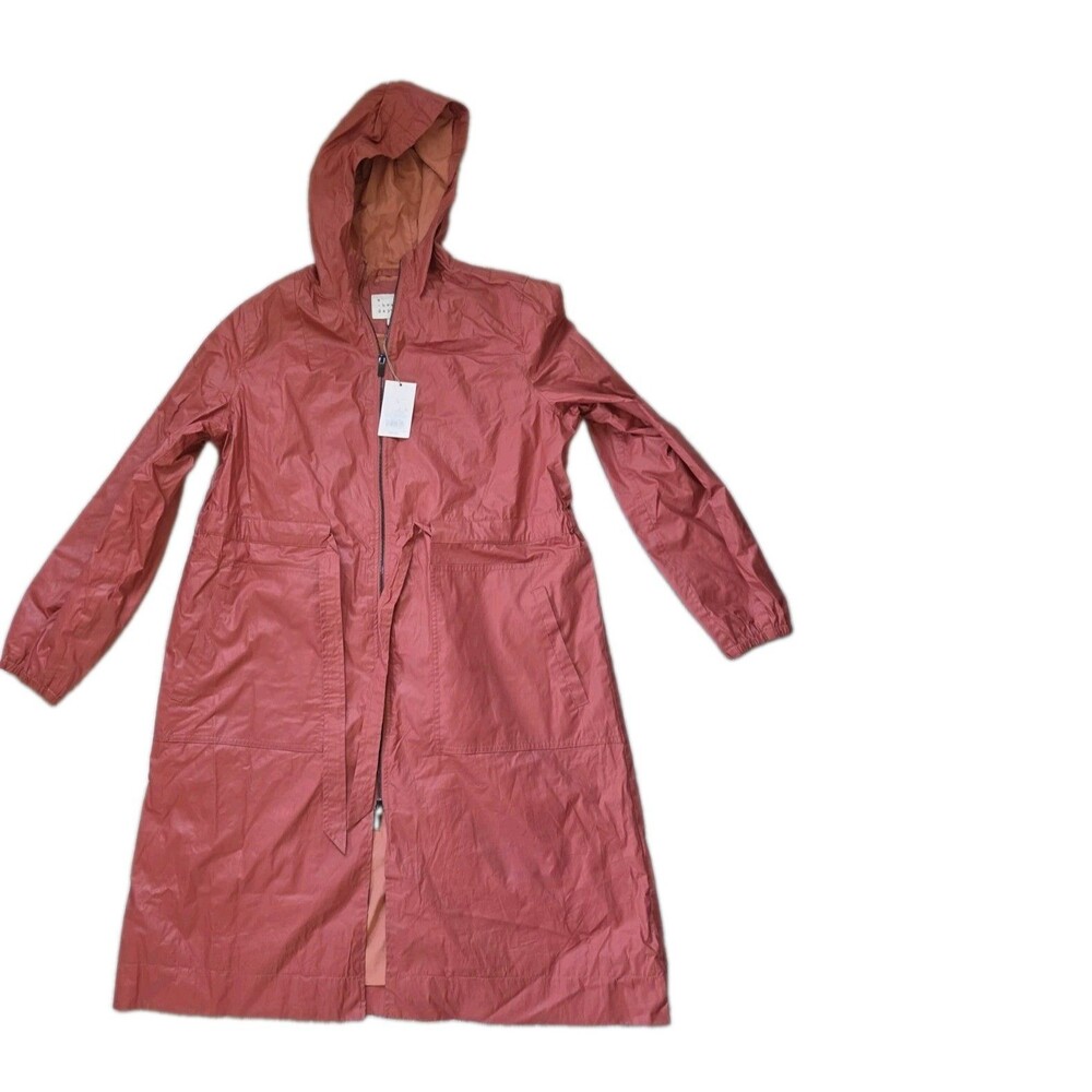 NWT A New Day Women's Coral Rust Hooded Longline Trench Rain Jacket Coat L